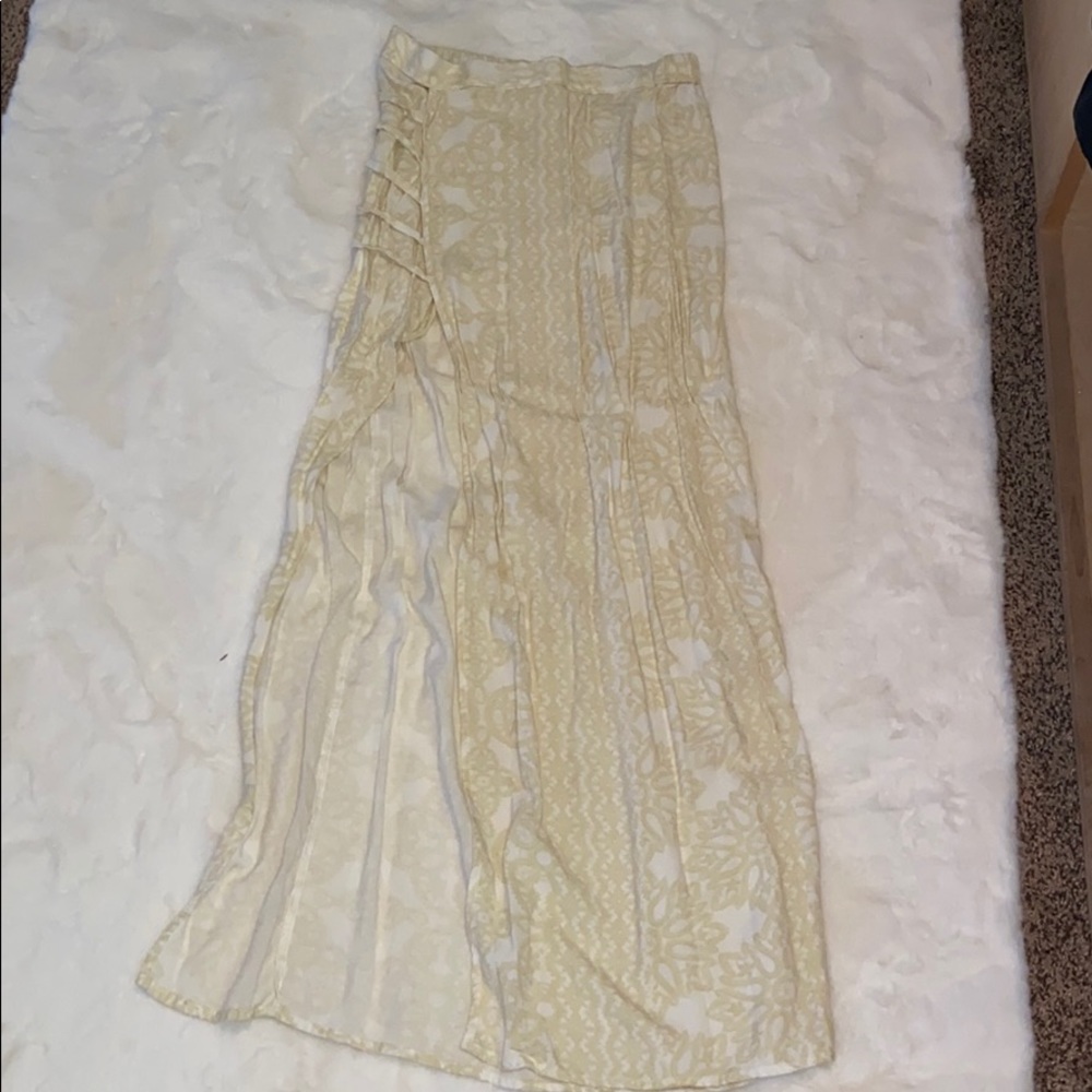 Obey yellow and white Maxi skirt, slit side